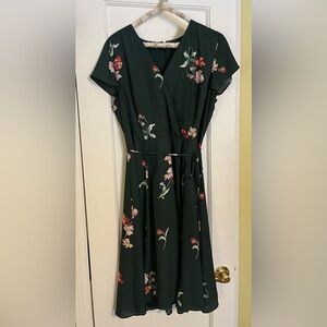 Ann Taylor Dark Green Floral Midi Dress